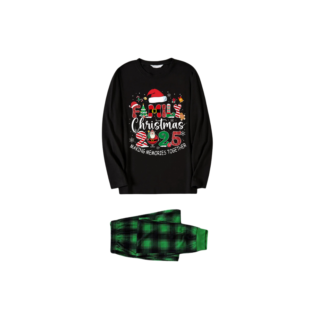 WW | Black Top and Green Plaid Trousers Christmas Pyjama Set with "Family Christmas 2025 Making Memories Together" Print