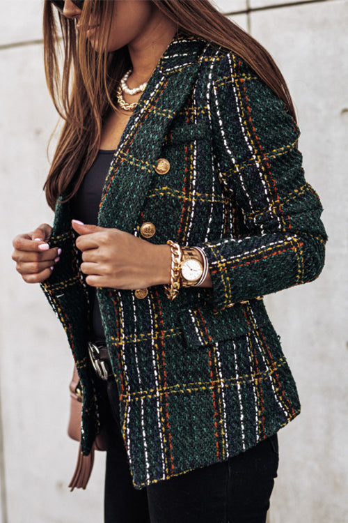 WW | Gepunkteter Offene Front Karo Blazer Jacke