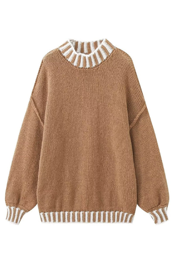 WW | Cozy roll-neck sweater with color block pattern