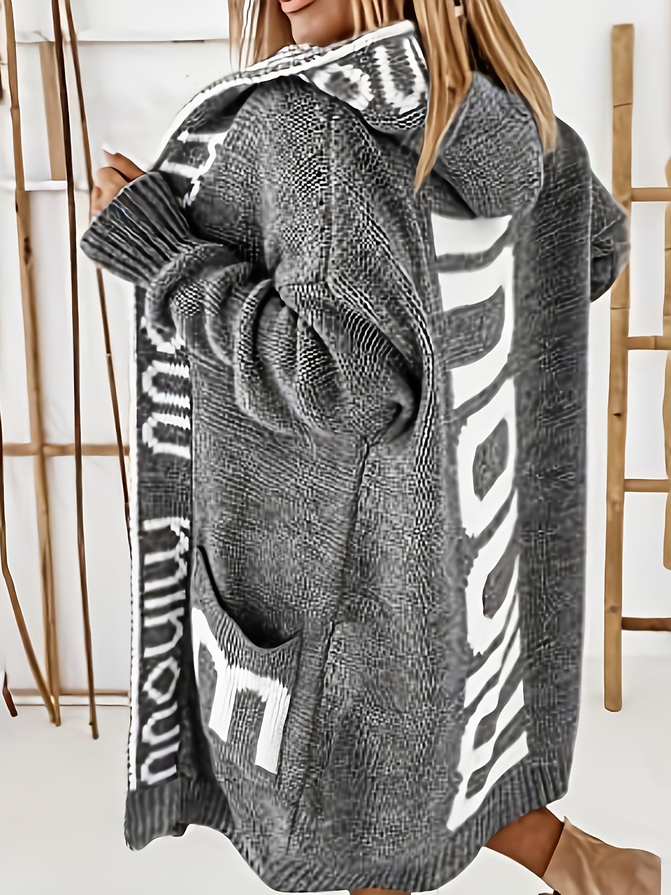 WW | Gedruckter Kragen Kapuzen Strickjacke Für Damen - Perfekt für entspannte Tage