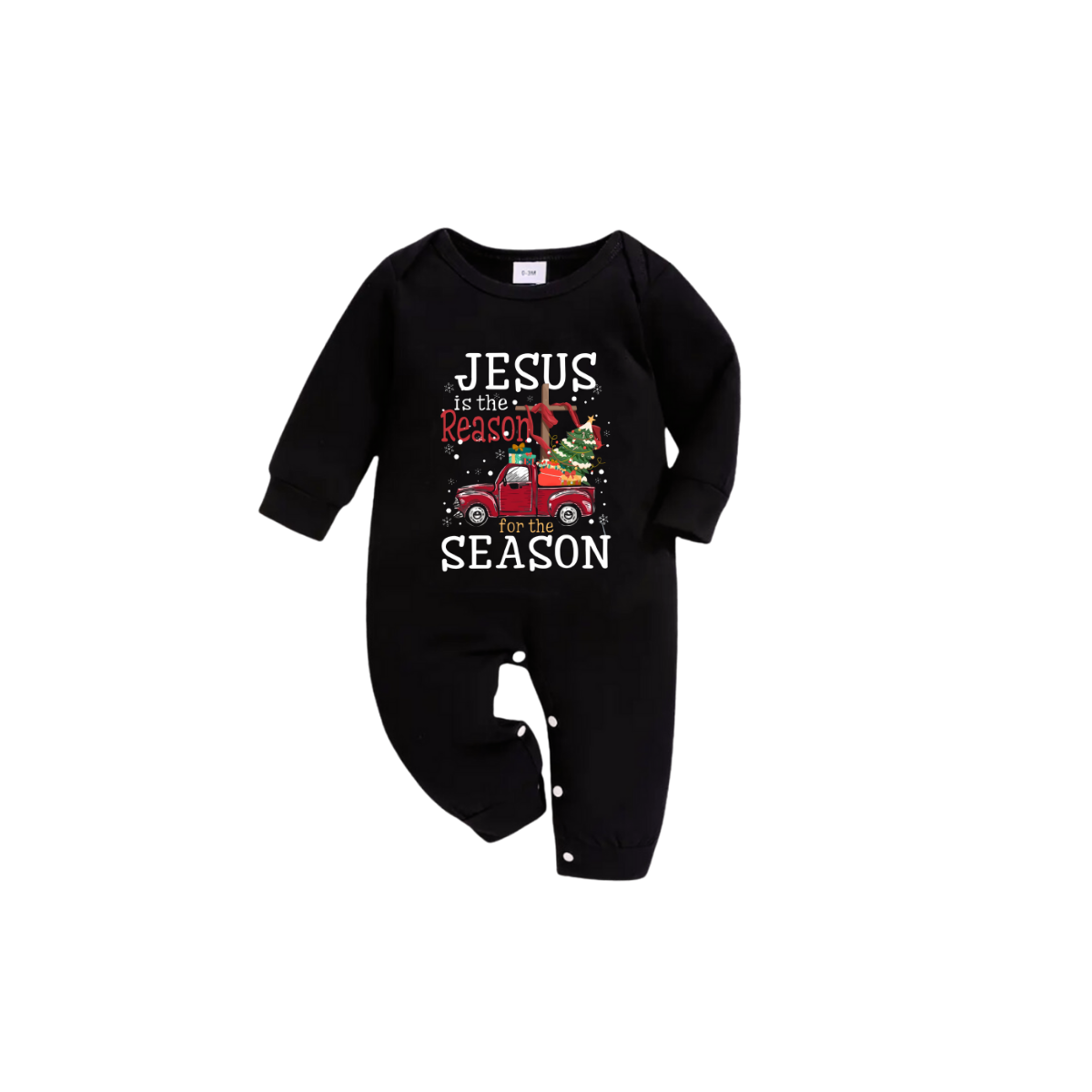 WW | Schwarzes Top und grüne Karottenhose Weihnachts-Pyjama-Set mit dem Textdruck "Jesus ist der Grund für die Saison"