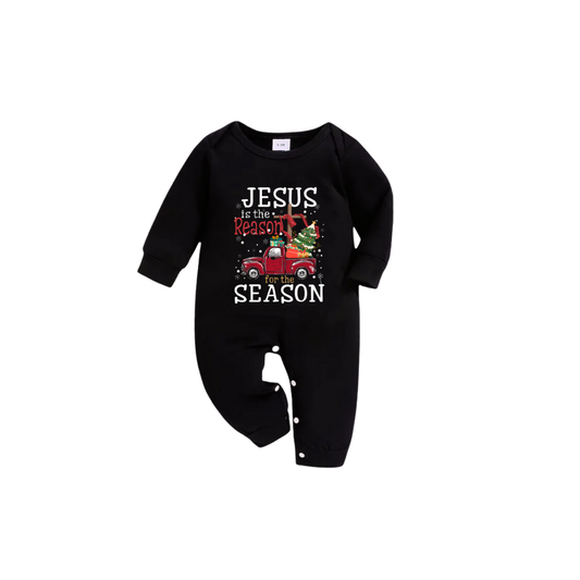 WW | Black Top and Green Carrot Pants Christmas Pajama Set with "Jesus is the Reason for the Season" Text Print