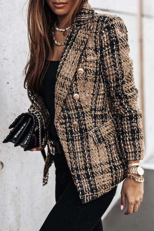 WW | Gepunkteter Offene Front Karo Blazer Jacke