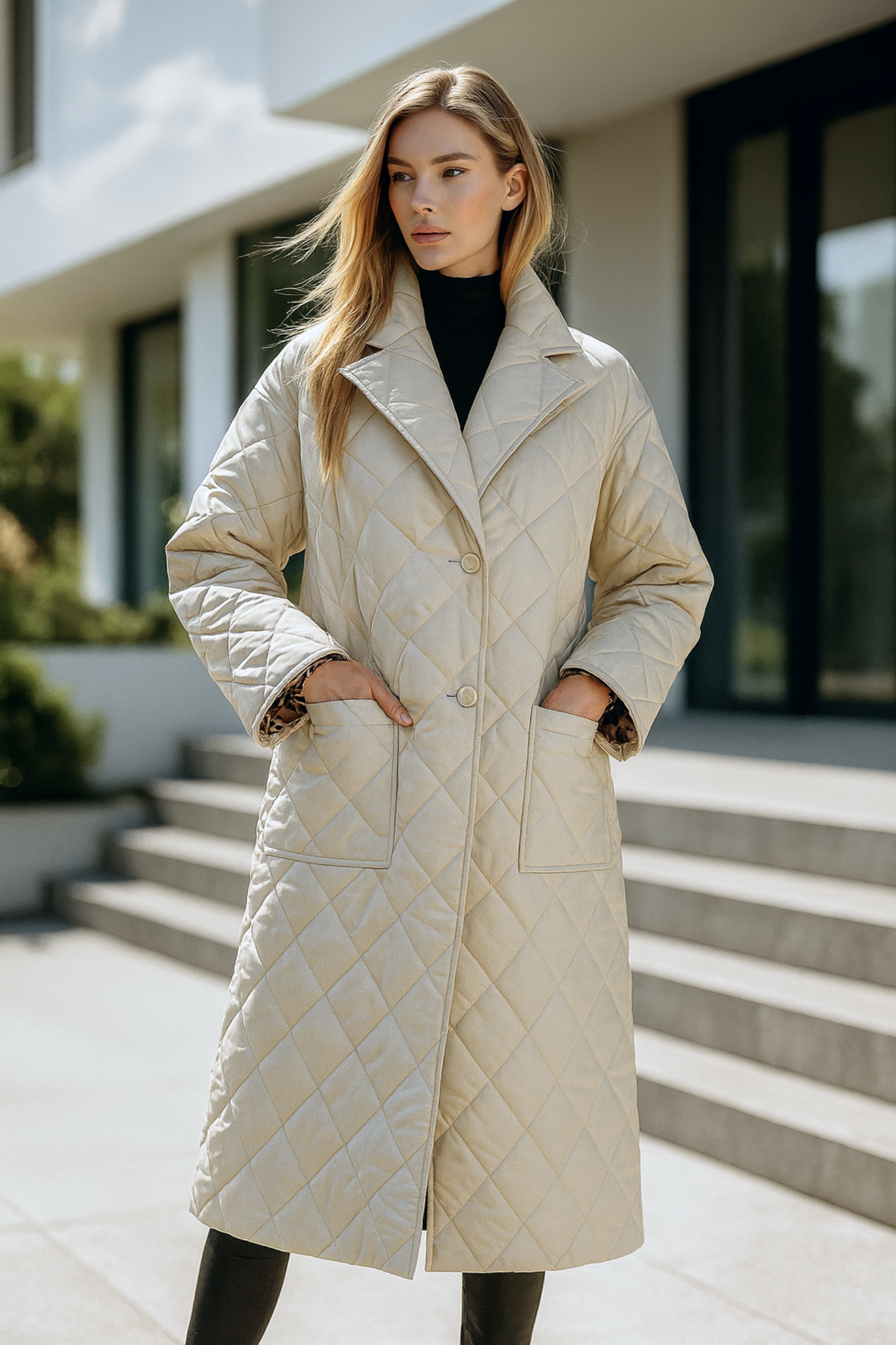 Shanaia | Quilted Coat with Leopard Print Lining
