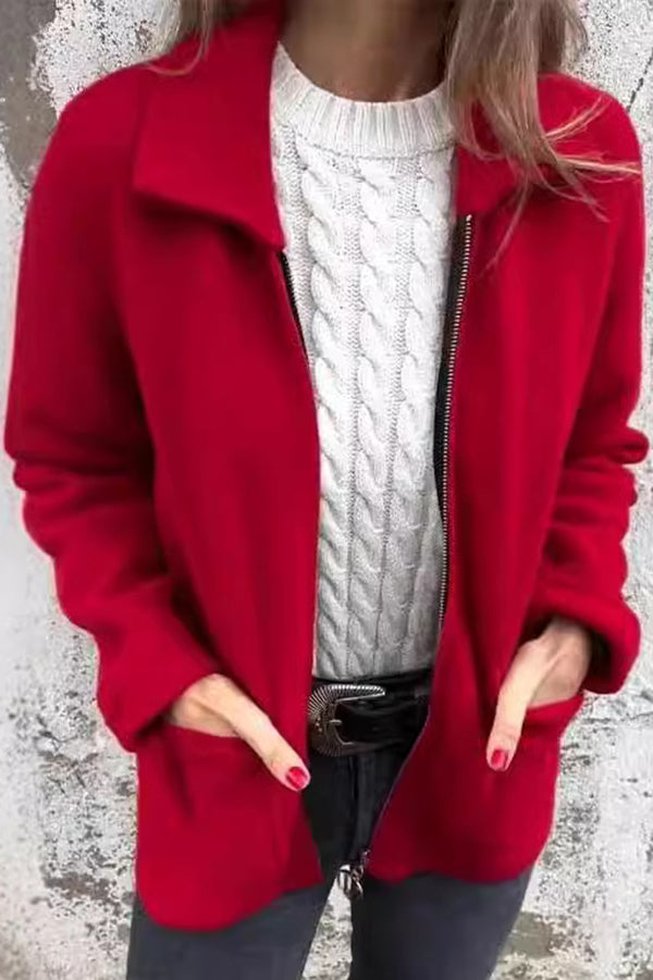 WW | Color Lapel Zipper Pocket Casual Jacket