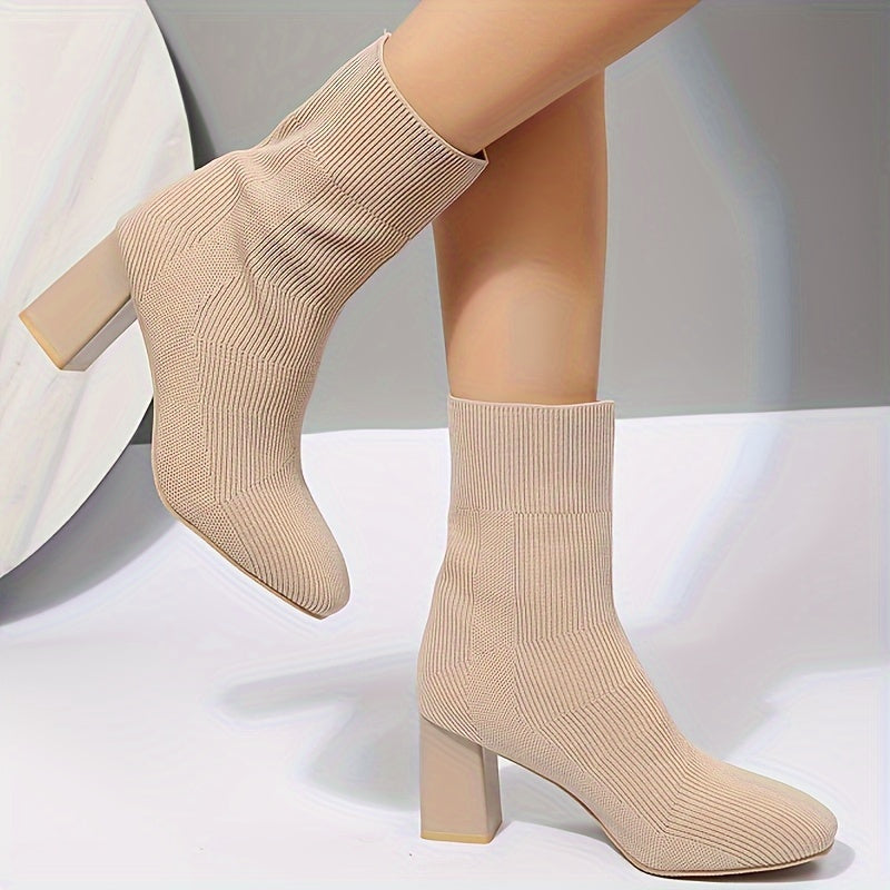 WW | Half-Height Knitted Boots With Block Heel