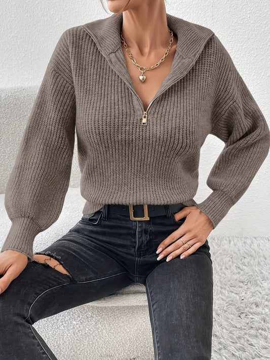 WW | Pullover aus gestricktem, gewelltem Material mit Halb-Zip für Frauen