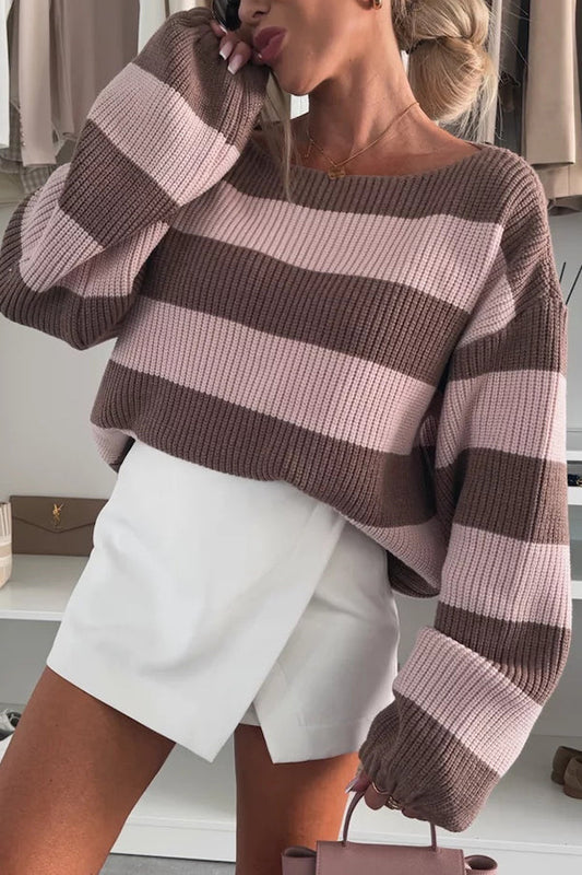 WW | Cozy striped knit sweater with a round neck