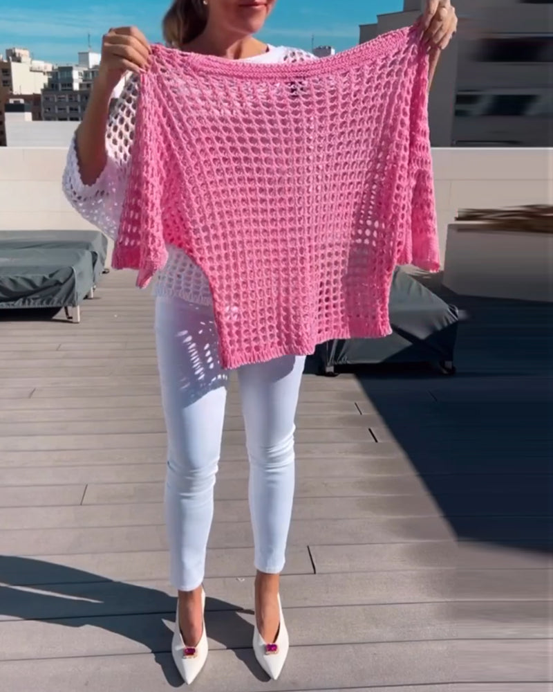 WW | Solid Color Top in Hollowed-Out Mesh Design