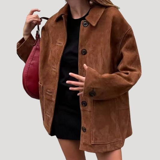 WW | Damen Wildleder Winterjacke Oversized Stil