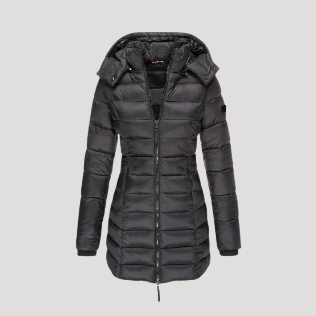 WW | Damen langer gepolsterter Wintermantel mit Kapuze Pufferjacke