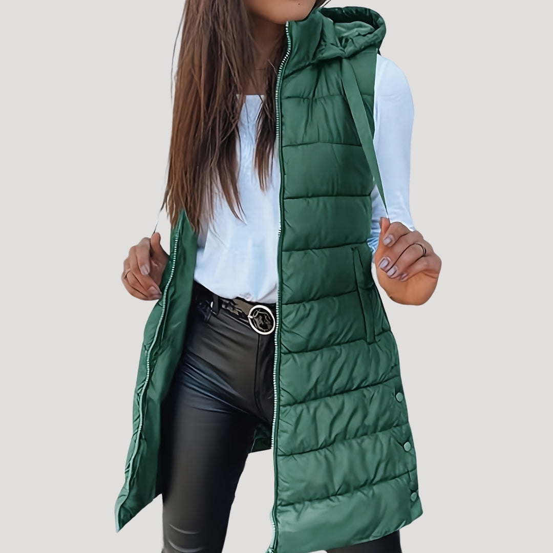 WW | Frauen langes Gilet mit Kapuze gepolsterter Winter-Puffer