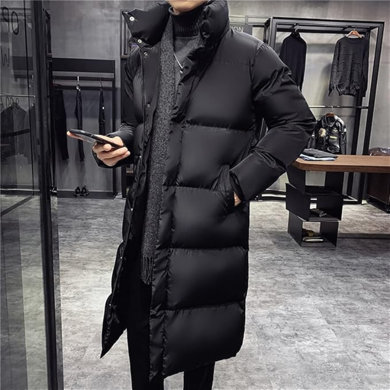 WW | Men's Long Quilted Coat with High Collar Design