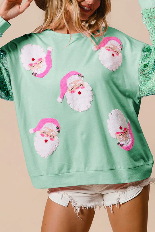 WW | Weihnachten Lässig Locker Rundhals Pailletten Ärmel Sweatshirt