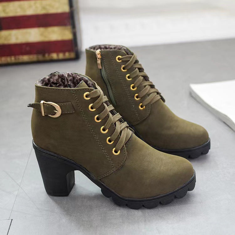WW | Stiefeletten mit Blockabsatz - Warm Gefüttert - Rutschfeste Sohle - Goldene Details
