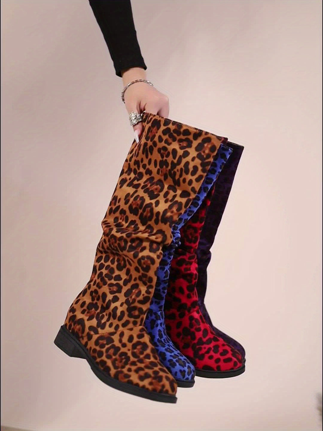 Aria - Calf-High Leopard Print Boots
