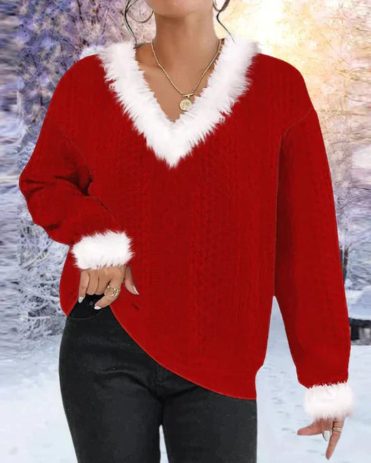 WW | Patchwork Sweater with Fur Collar
