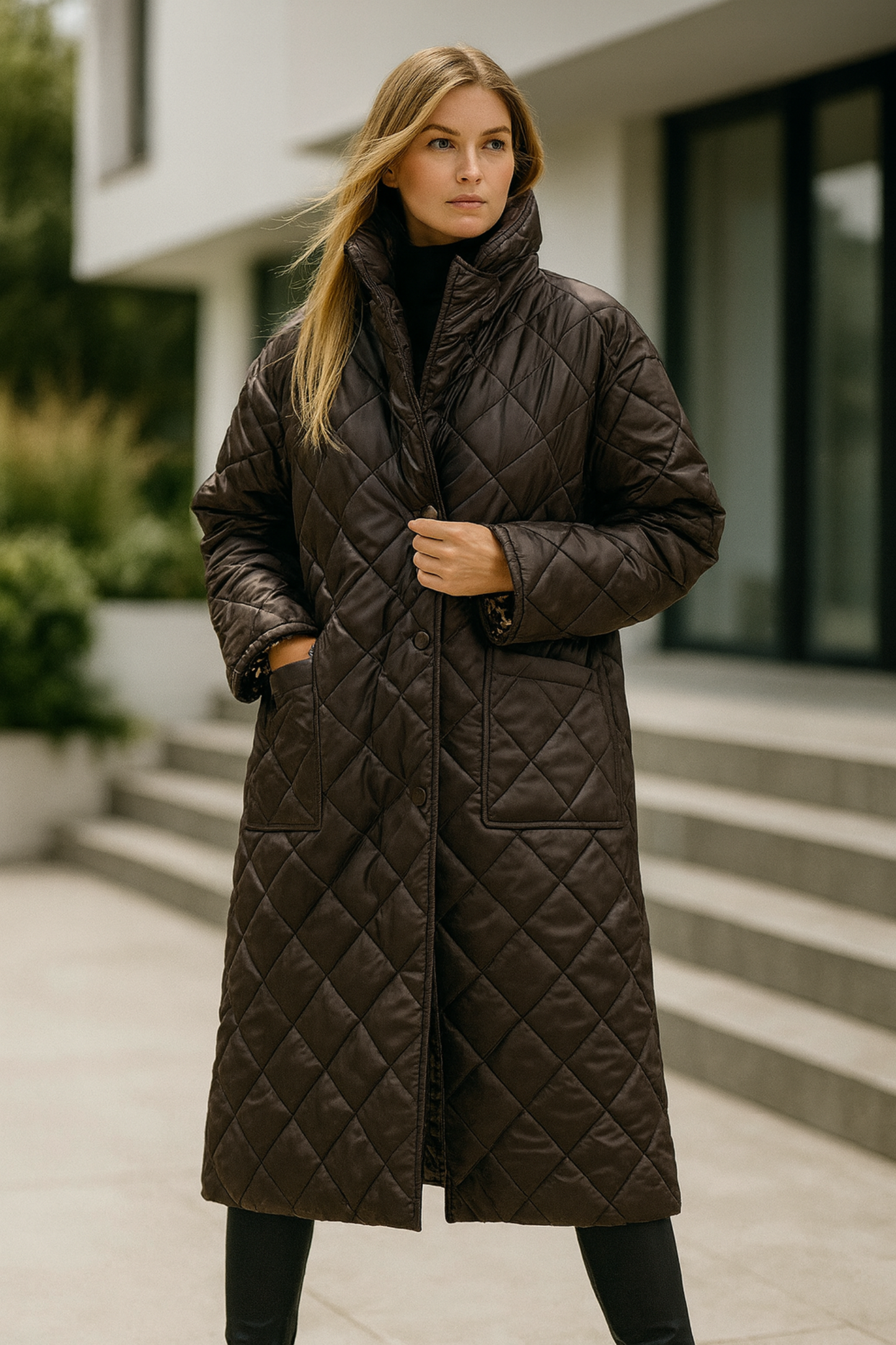 Shanaia | Quilted Coat with Leopard Print Lining