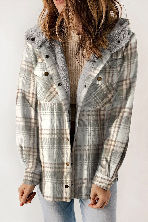 WW | Knopf Sherpa gefütterte Kapuzen-Flanelljacke