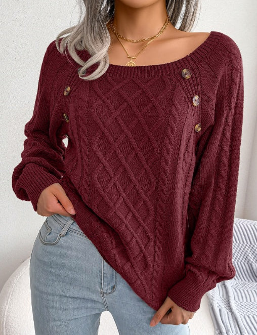 WW | Sweet Sweater with Square Neckline and Twisted Buttons