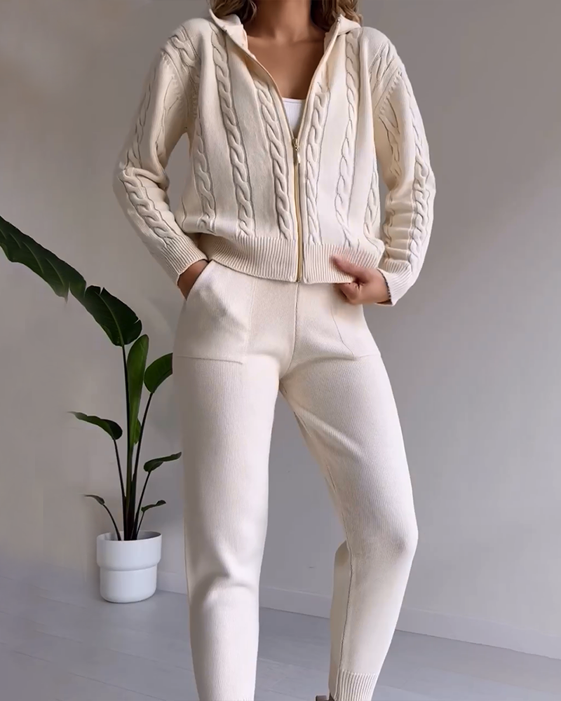 WW | Casual jacquard cardigan set with twist design