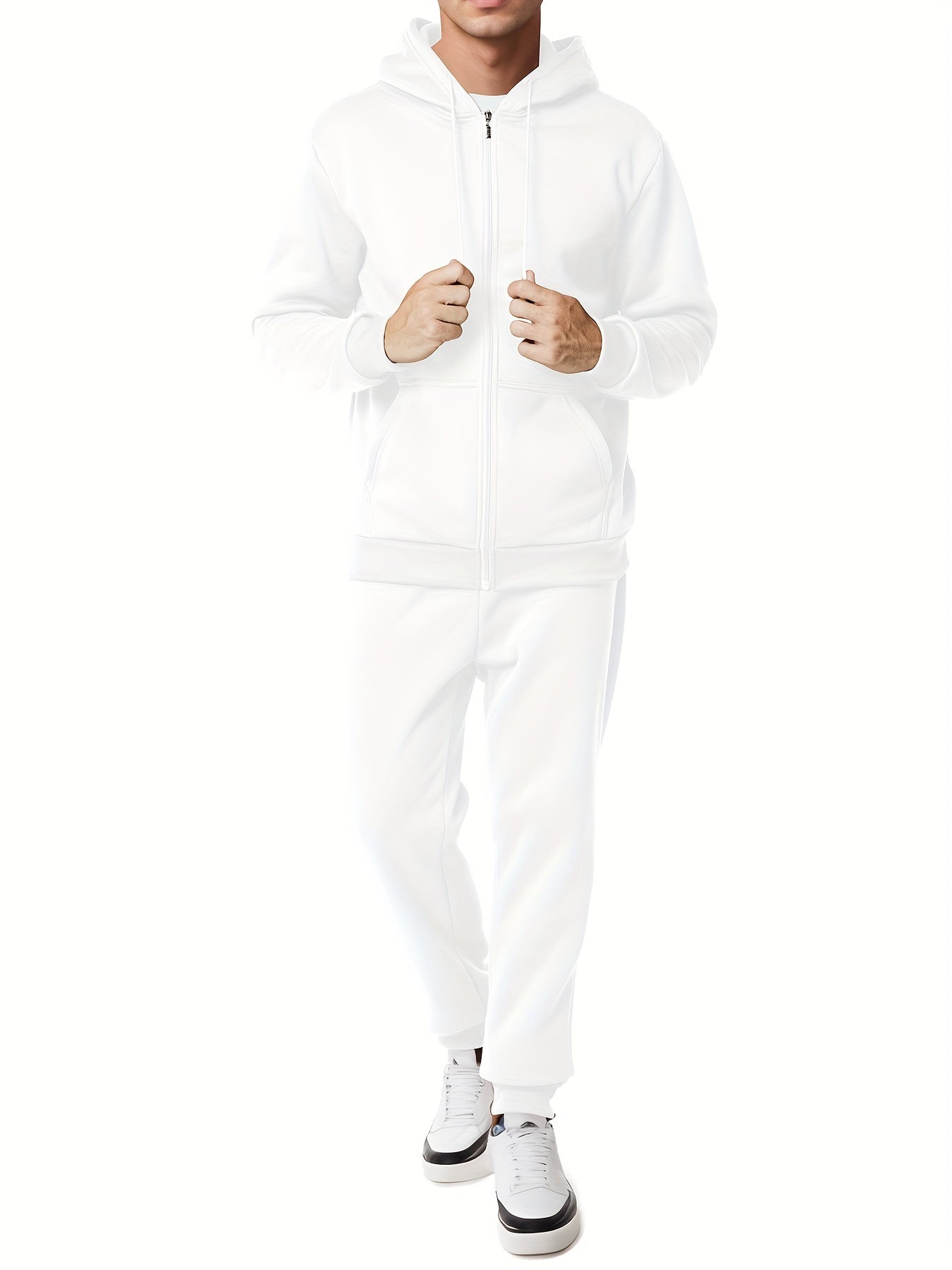 WW | Unifarbener Kapuzenpullover-Trainingsanzug mit Hose für Herren - Perfekt für Casual Days