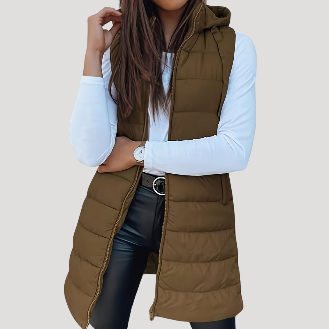 WW | Frauen langes Gilet mit Kapuze gepolsterter Winter-Puffer