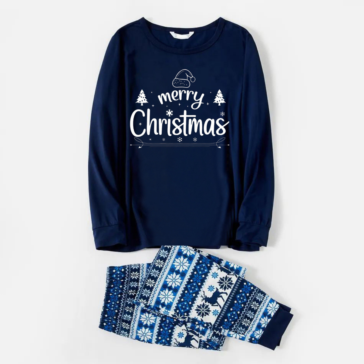 WW | Merry Christmas Print Blue Family Christmas Matching Pajamas