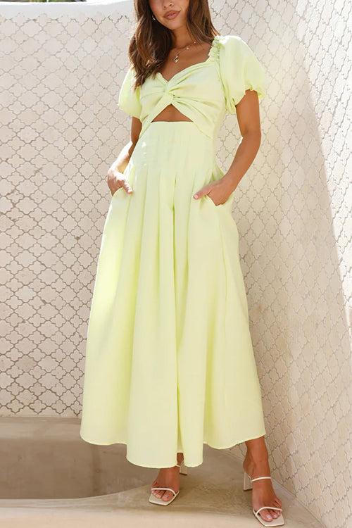WW | Rosiedress Puff Sleeve Twist-Front Cut-Out Swing Maxi Dress