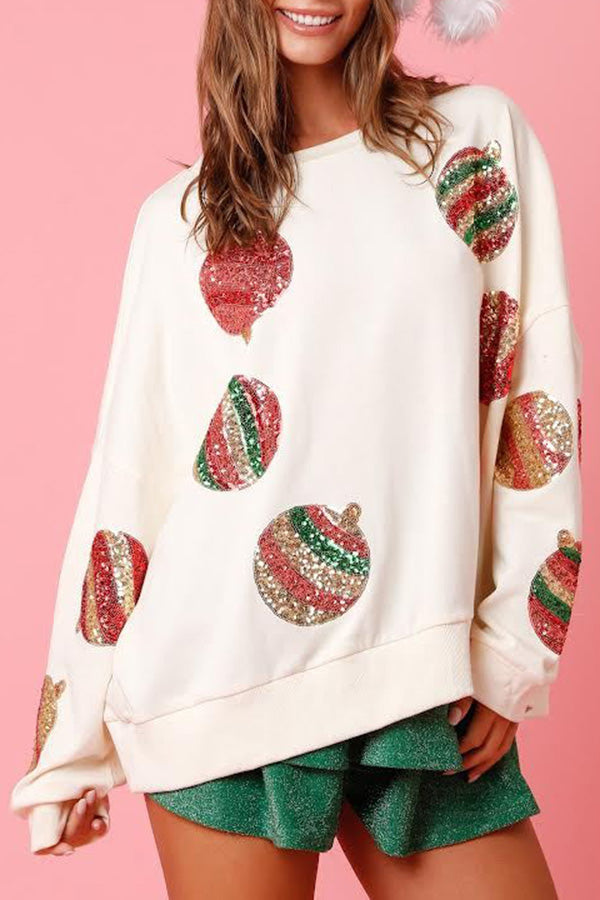 WW | Weihnachts-Ei Pailletten Lässiger Langarm Sweatshirt