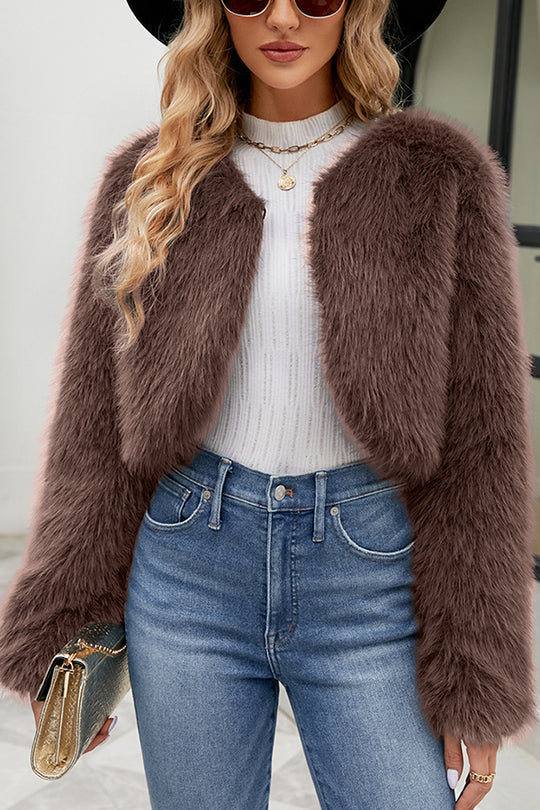 WW | Long Sleeve Short Casual Faux Fur Jacket