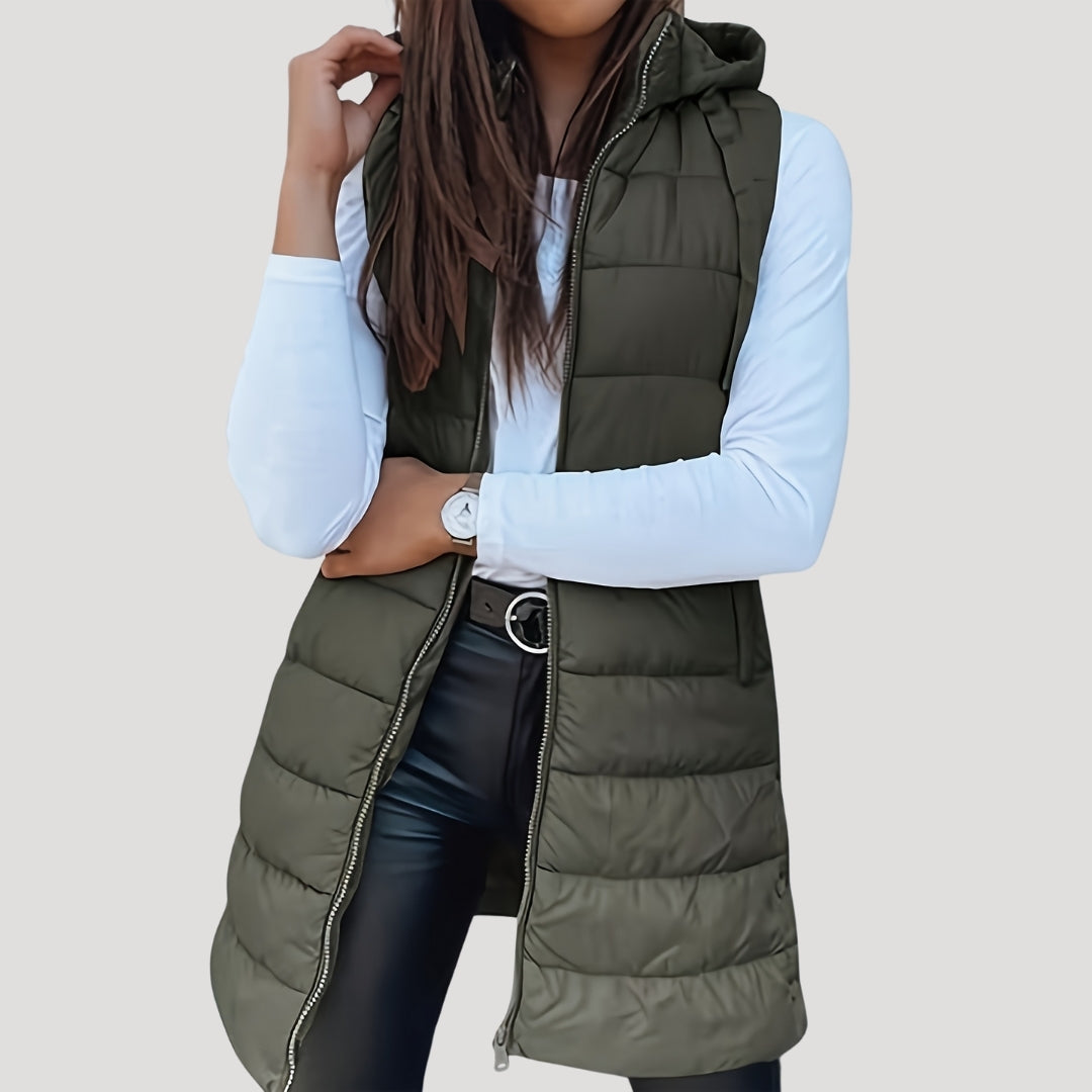 WW | Frauen langes Gilet mit Kapuze gepolsterter Winter-Puffer