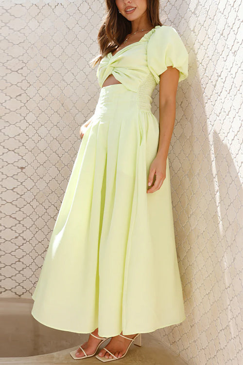 WW | Rosiedress Puff Sleeve Twist-Front Cut-Out Swing Maxi Dress