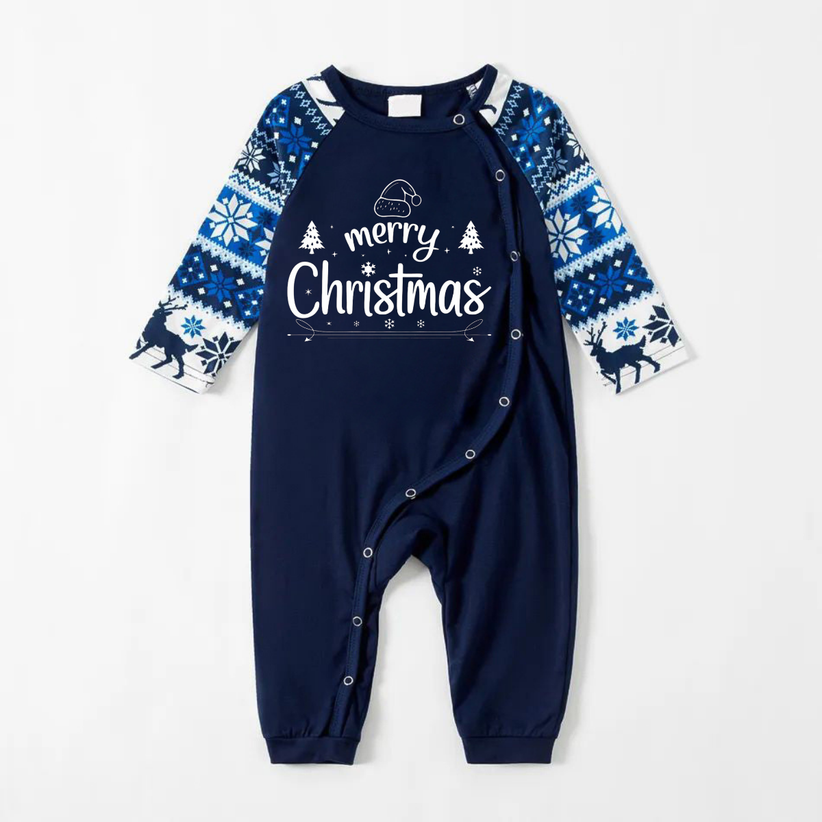 WW | Merry Christmas Print Blue Family Christmas Matching Pajamas