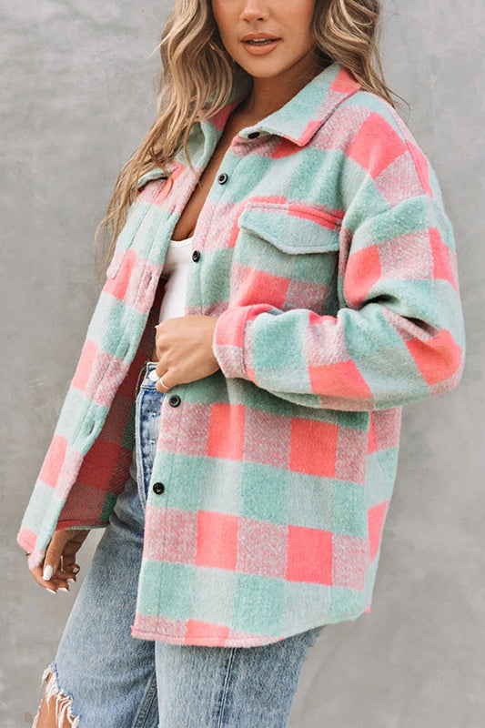 WW | Karo Farbblock Freizeit Übergroße Jacke