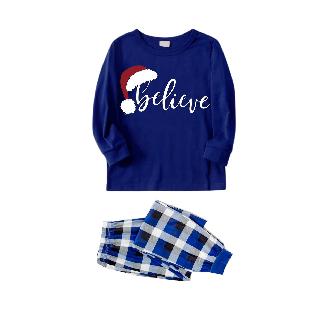 WW | Pair Of Blue Checked Pyjamas With "Believe" Text Print