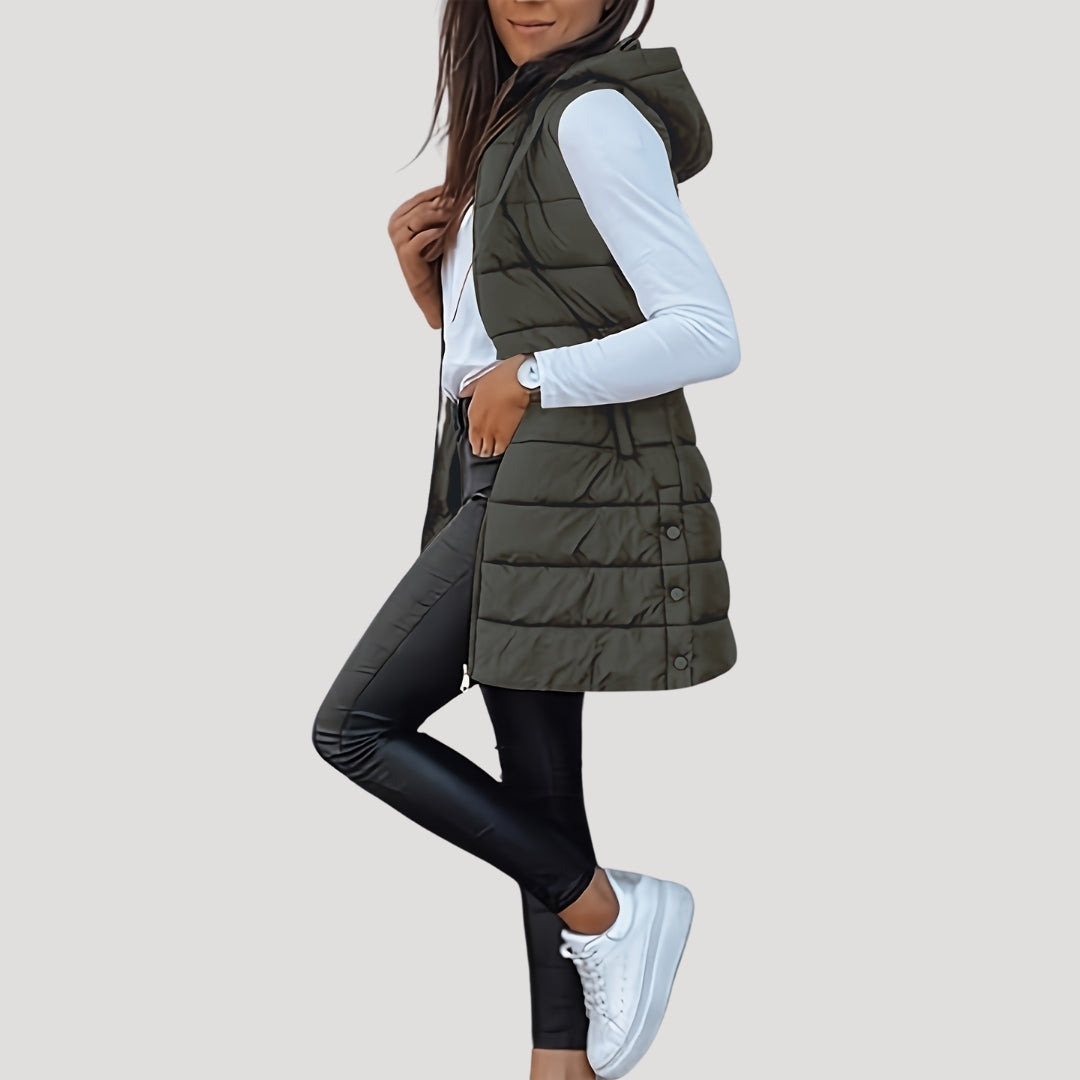 WW | Frauen langes Gilet mit Kapuze gepolsterter Winter-Puffer