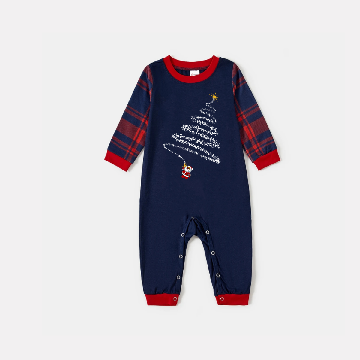 WW | Santa Claus Print Blue Long-Sleeve Top with Red and Blue Plaid Christmas Family Pajamas