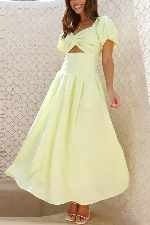 WW | Rosiedress Puff Sleeve Twist-Front Cut-Out Swing Maxi Dress