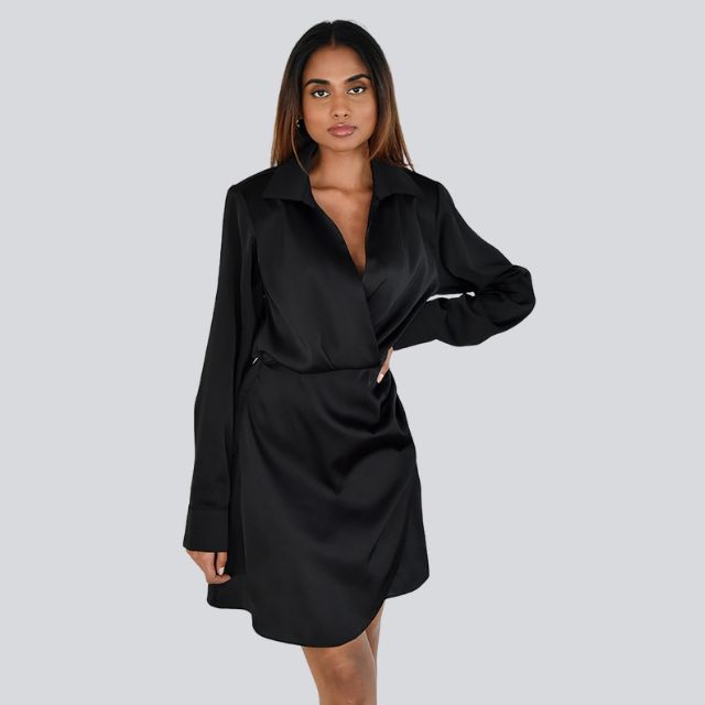 WW | Satin-Minikleid mit V-Ausschnitt und Raffung