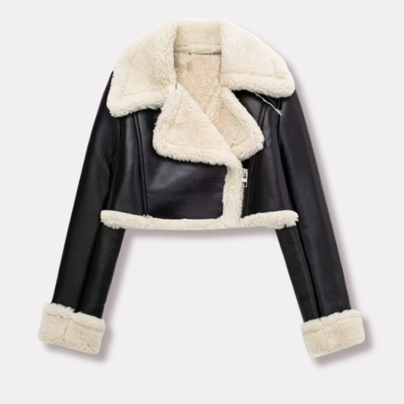 WW | Short leather jacket with teddy lining