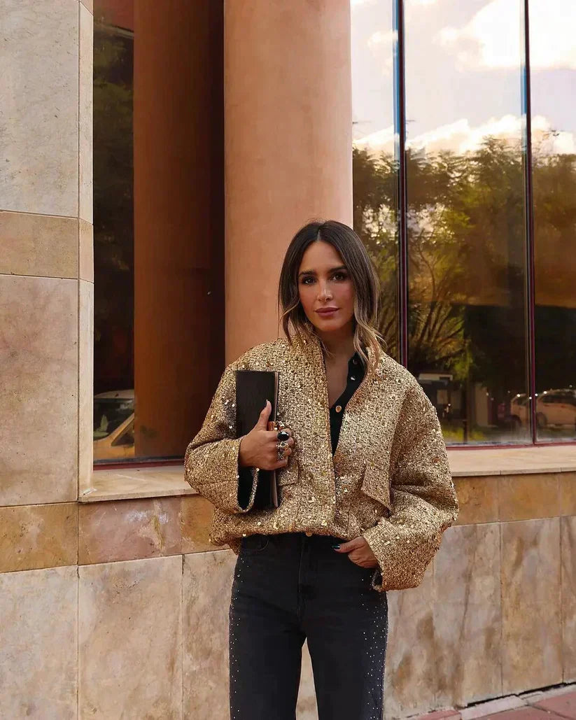 WW | Bouclé-Jacke mit Pailletten & Oversized Fit - Modischer Blazer-Style für besondere Outfits