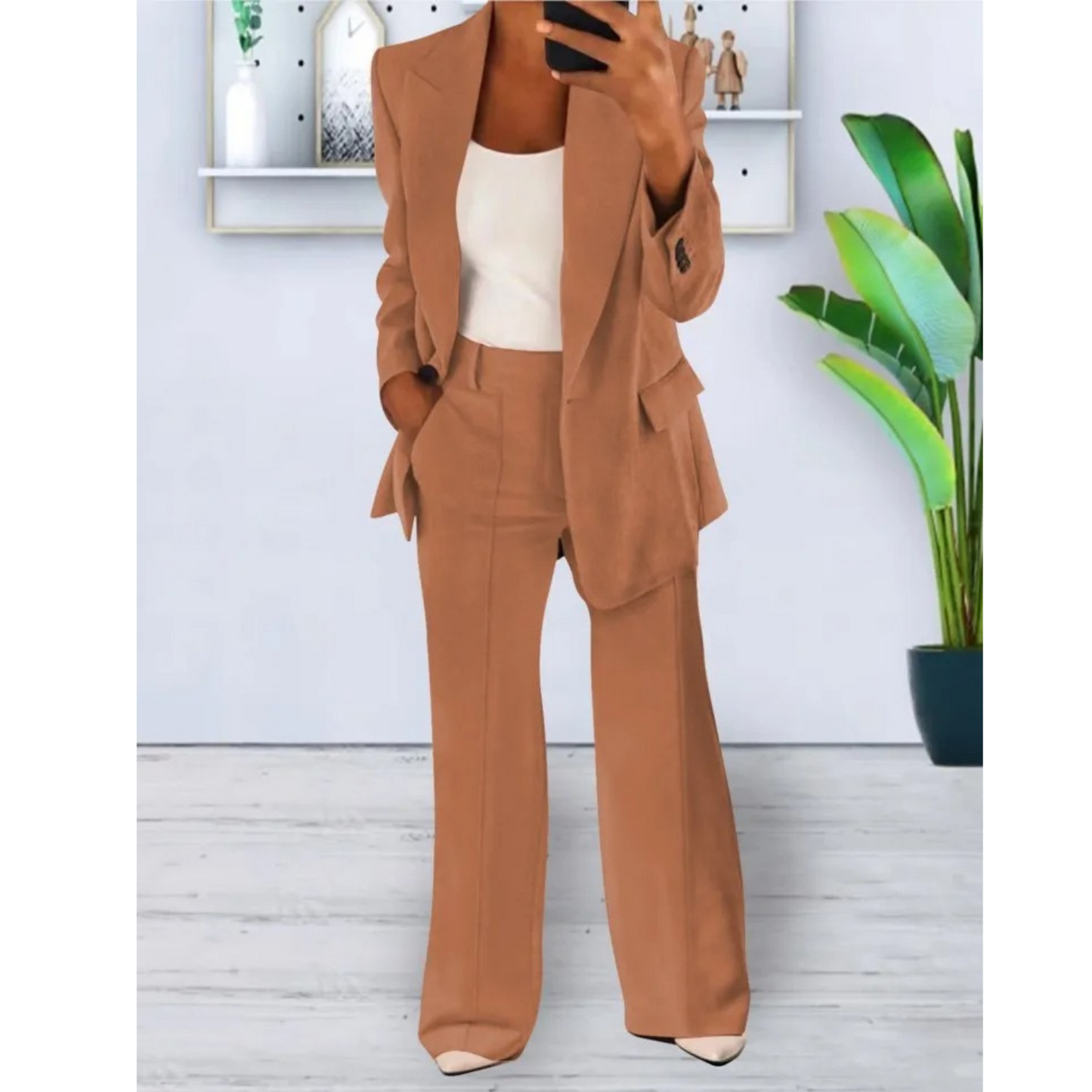 WW | lässige Passform einfarbiger lässiger Taschenblazer und Hosen Set