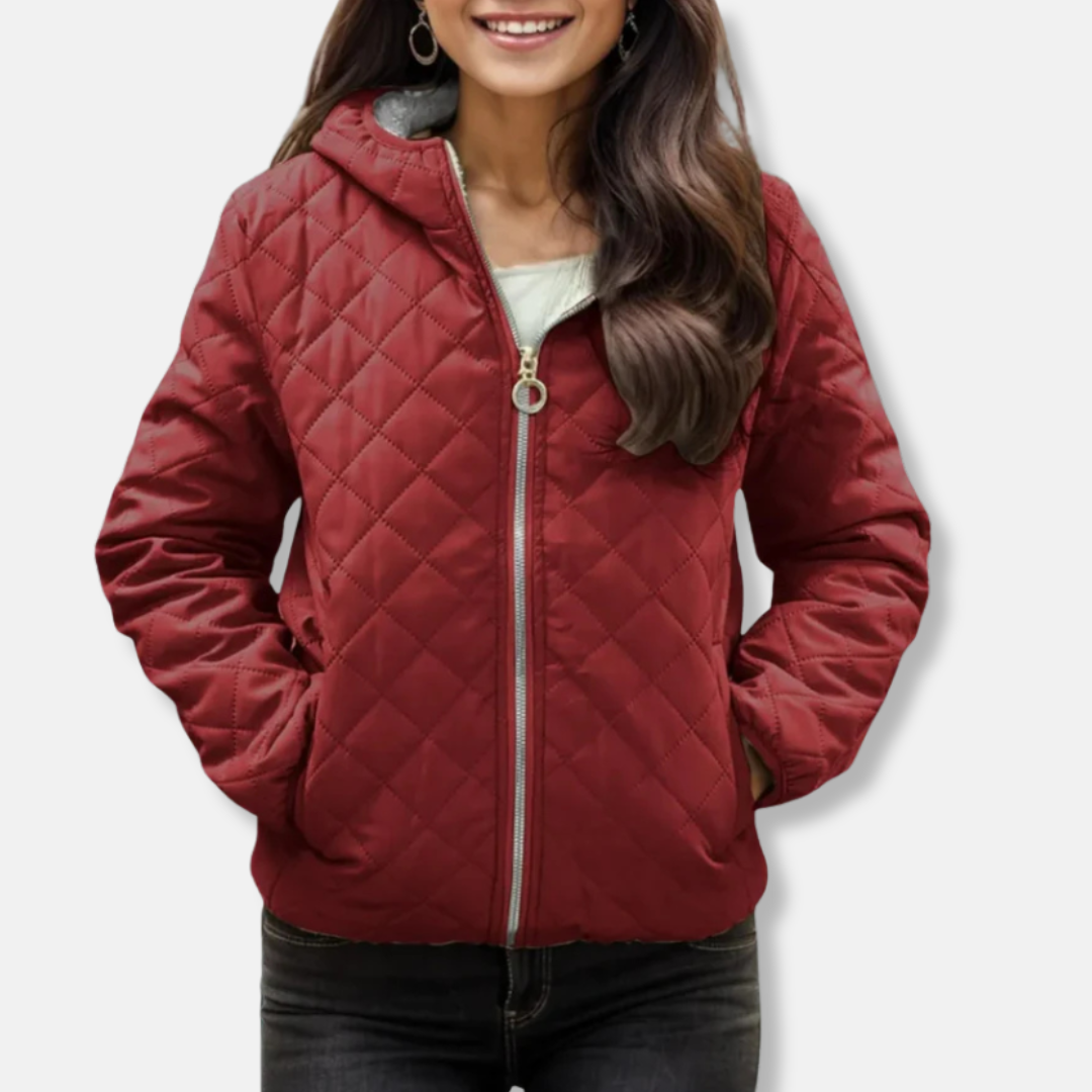 WW | Steppjacke Lässiger Schnitt Diamantsteppung Kapuze Elastischer Saum