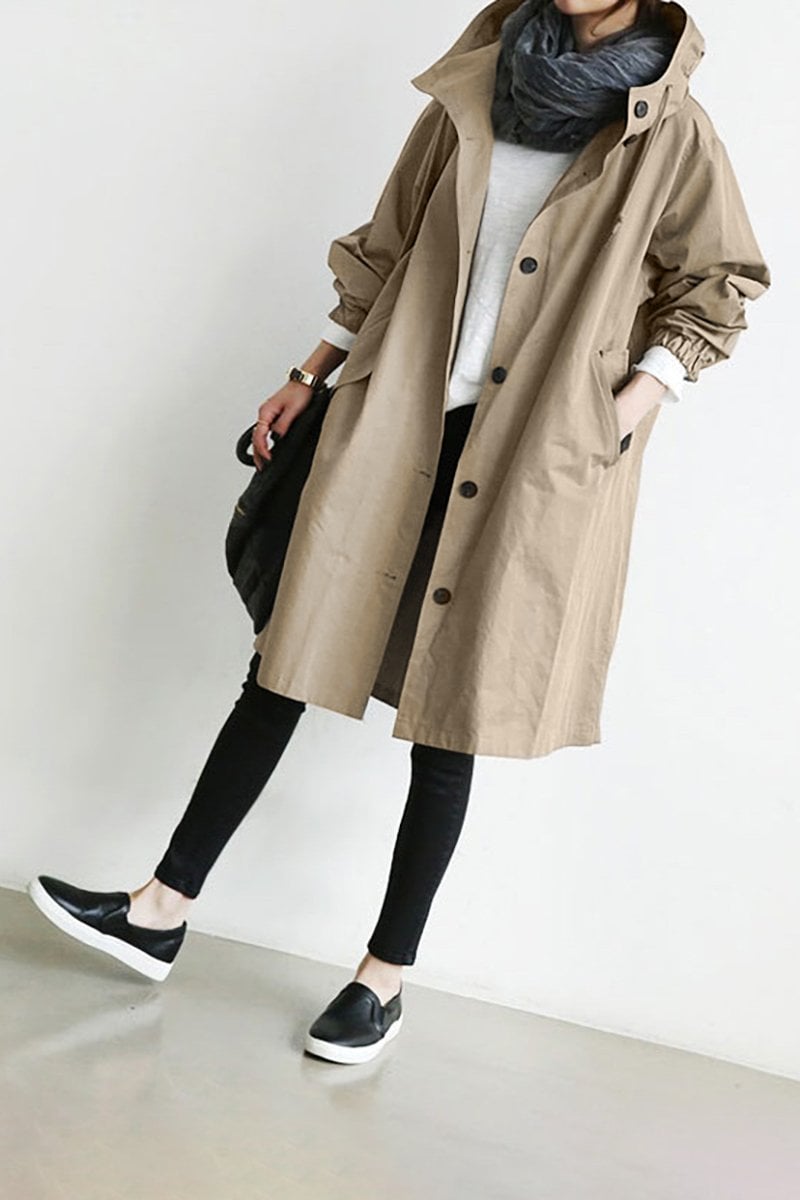 WW | Trench Coat Loose Fit Point Collar Elasticated Cuffs Side Pockets
