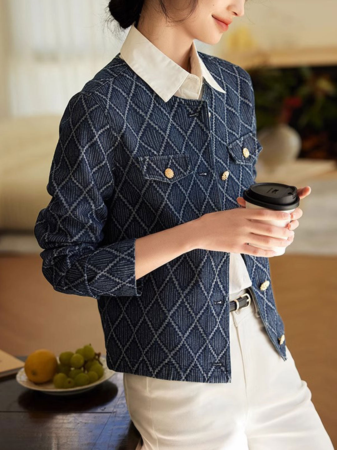 WW | Elegante Diamant Jacquard Denimjacke