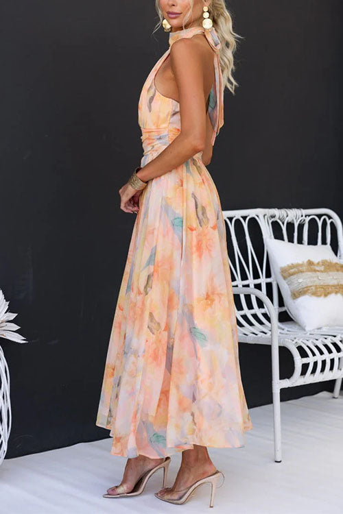 Aurora | Halter Dress with Watercolor Print
