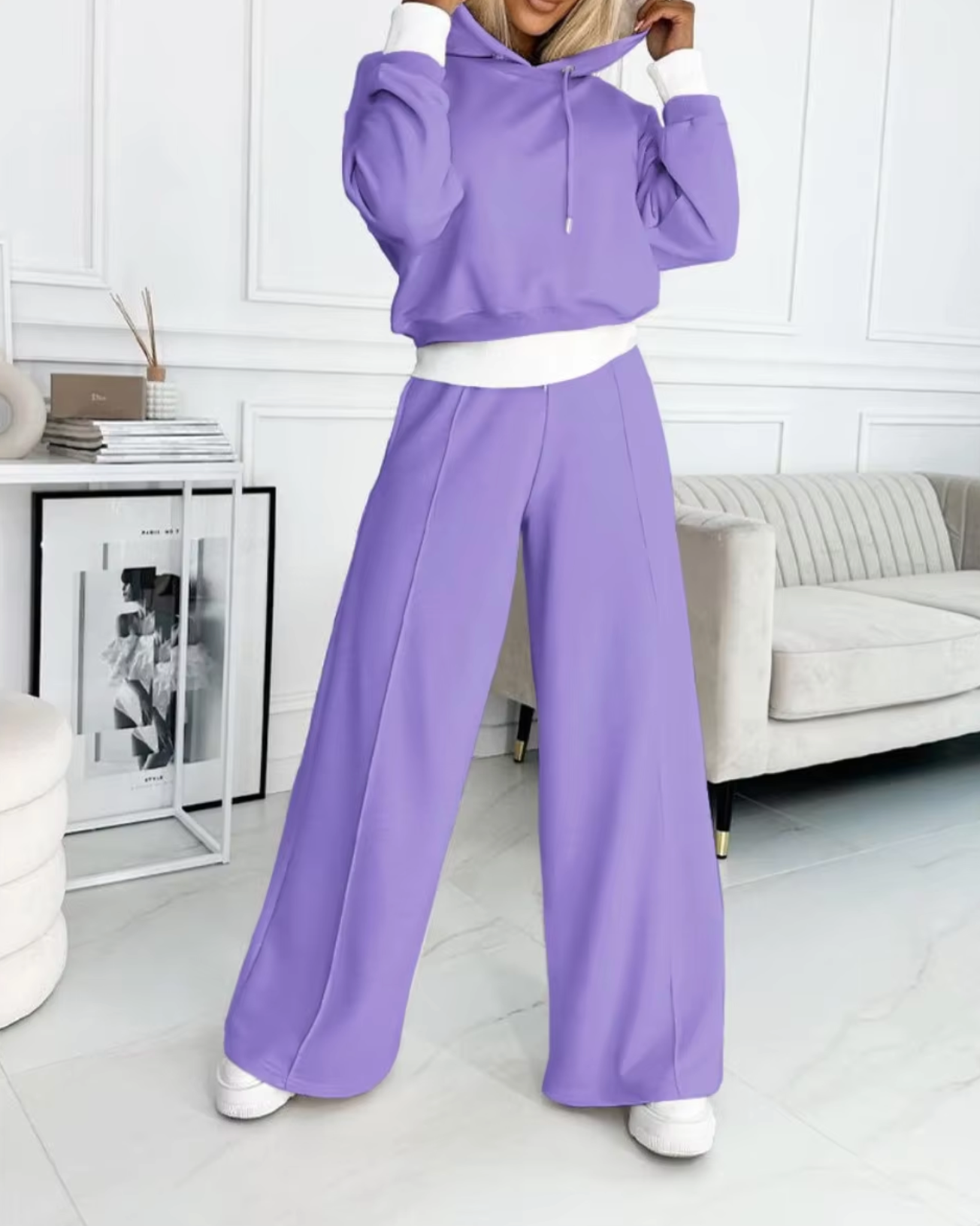 WW | Zweiteiliger Kapuzenpullover Und Hosenanzug Mit Weitem Bein