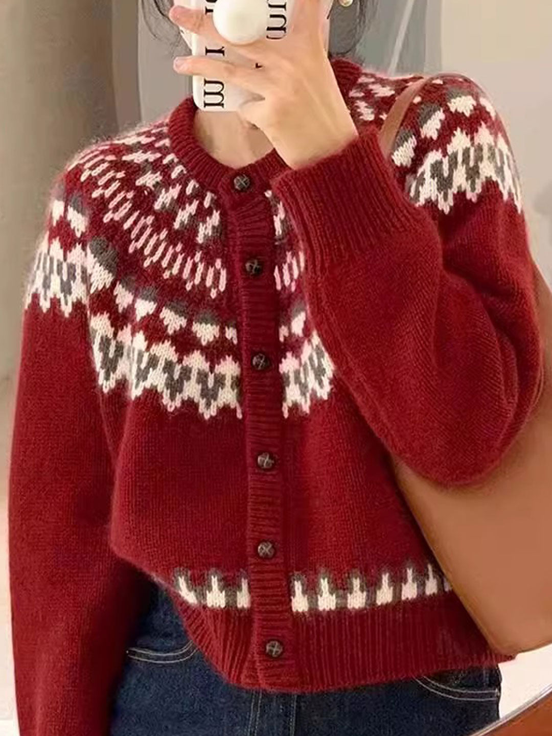 WW | Retro Kontrast Strickjacke mit Knöpfen