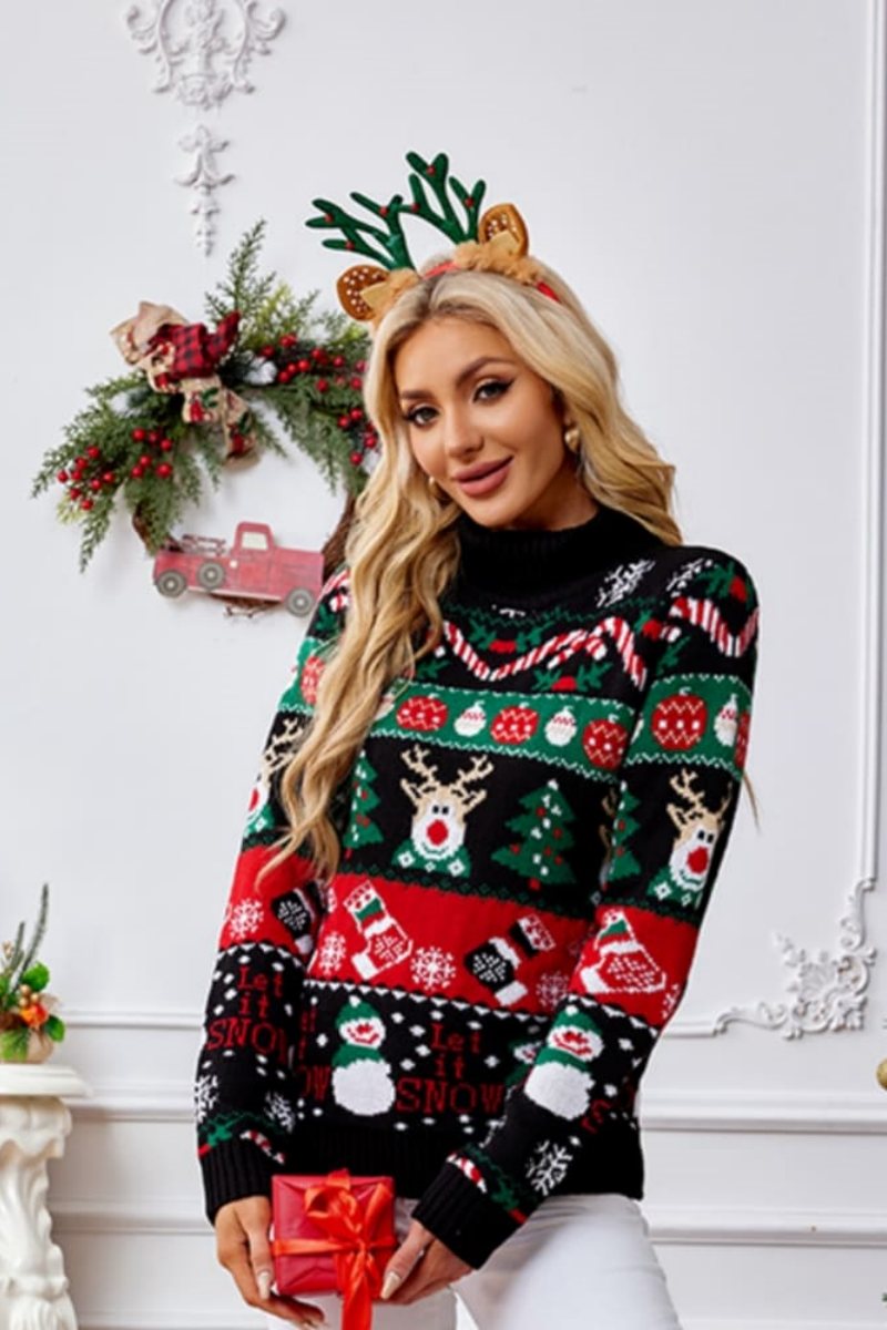 WW | Hoher Hals Weihnachten Schneemann Stickerei Pullover